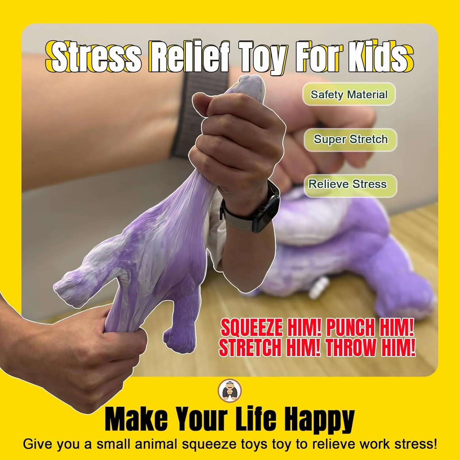 YHan Squishy Monkey Toy, Stretch Gorilla Toy, Latex Gorilla Soft Decompression Doll Toy, Halloween Squishy Toys Gorilla Action Figure for Kids Child Boys Girls (Purple, Medium)