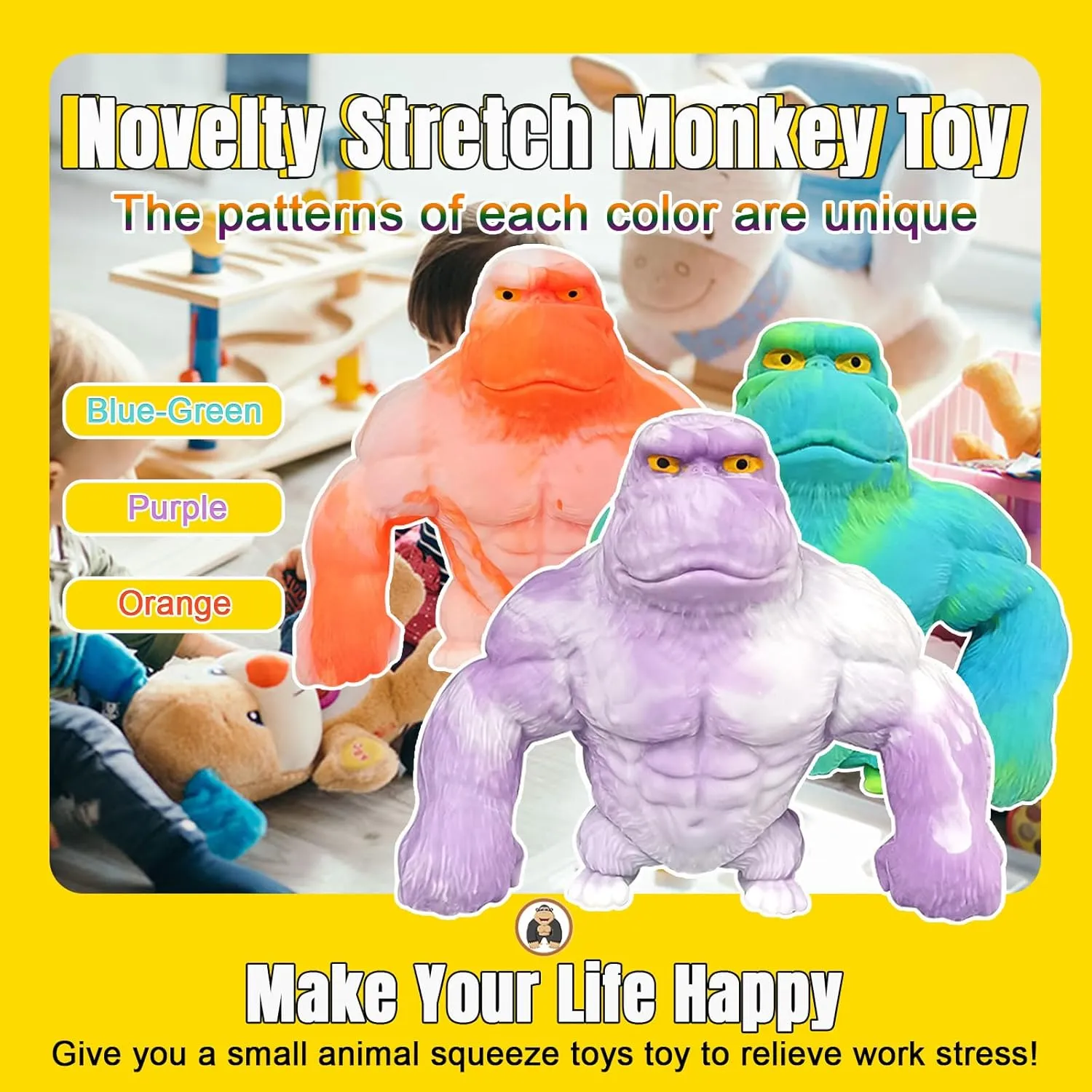 YHan Squishy Monkey Toy, Stretch Gorilla Toy, Latex Gorilla Soft Decompression Doll Toy, Halloween Squishy Toys Gorilla Action Figure for Kids Child Boys Girls (Purple, Medium)