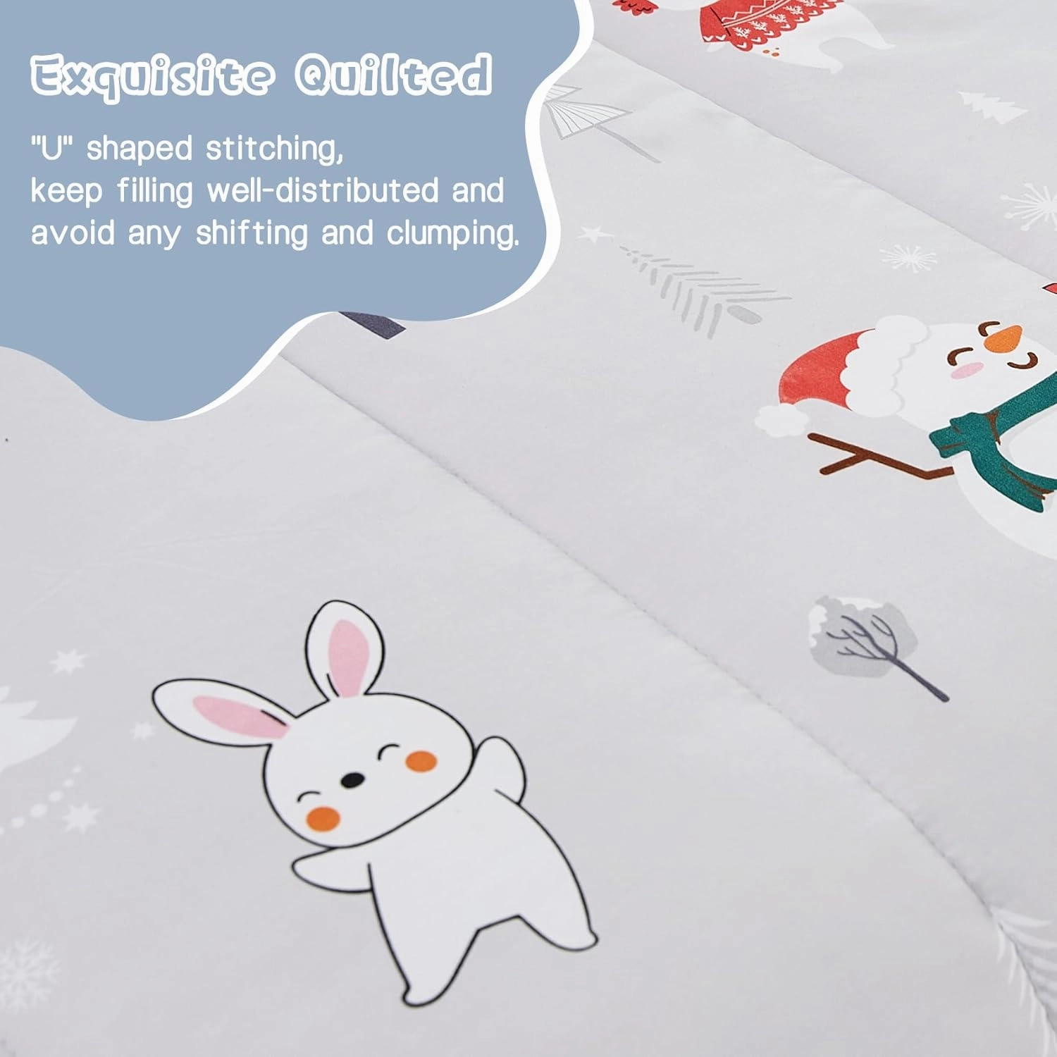 Yibeizi Easter Bunny Comforter Set Twin for Boys Girls, Cute Kids Reversible Quilted Bear Snowmen Reindeer Printed Bedding Set with Pillow Sham, Lightweight Soft Breathable Washable Bed Set 2 Piece