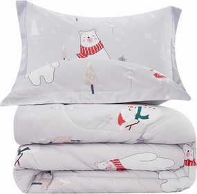 Yibeizi Easter Bunny Comforter Set Twin for Boys Girls, Cute Kids Reversible Quilted Bear Snowmen Reindeer Printed Bedding Set with Pillow Sham, Lightweight Soft Breathable Washable Bed Set 2 Piece