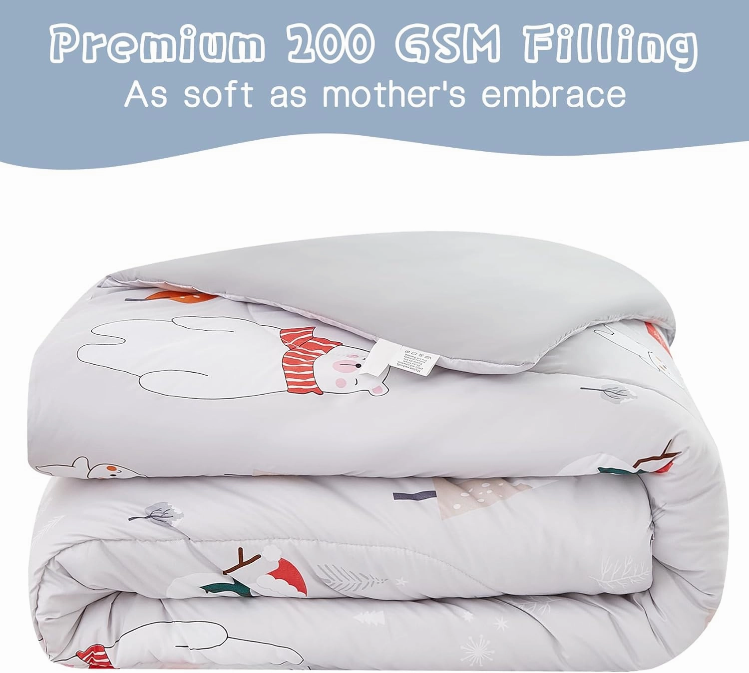 Yibeizi Easter Bunny Comforter Set Twin for Boys Girls, Cute Kids Reversible Quilted Bear Snowmen Reindeer Printed Bedding Set with Pillow Sham, Lightweight Soft Breathable Washable Bed Set 2 Piece