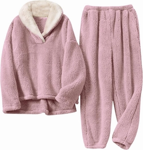 Yimoon Women’s Winter Fluffy Pajama Set Fleece Pullover Loose Plush Lounge Sets Sleepwear Fuzzy 2 Piece Pjs Set