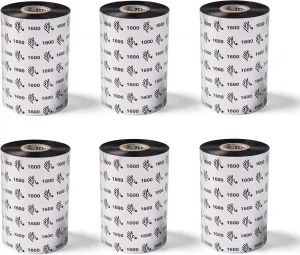 Zebra Standard Black Wax Ribbon for Industrial Thermal Transfer Printers 4.33 in Wide 1476 ft Long 1 in Core Pack of 6 Rolls Compatible with Multiple Models 10031729SP