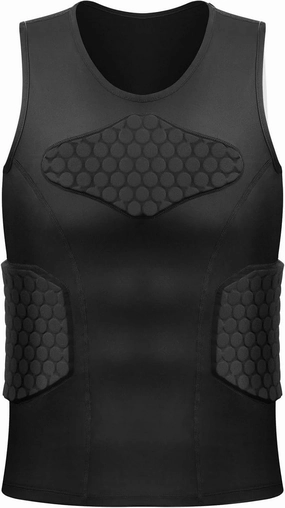 Zicac Men's Sports Shock Rash Guard Compression Padded Shirt Soccer Basketball Protective Gear Chest Rib Guards