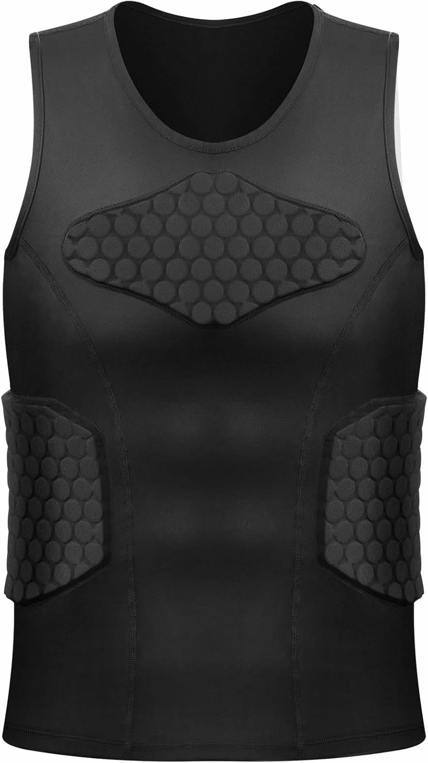 Zicac Men's Sports Shock Rash Guard Compression Padded Shirt Soccer Basketball Protective Gear Chest Rib Guards