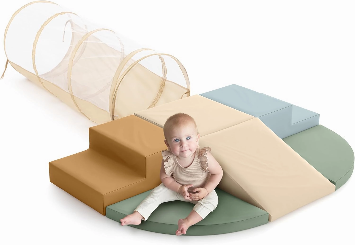 ZICOTO Fun Climbing Toy Set for Toddlers Aged 1-3 - Incl. Crawl Through Tunnel & PU-Leather Climbing Blocks for Unlimited Indoor Fun - Perfect Foam Play Gym for Baby/Kids to Safely Learn New Skills