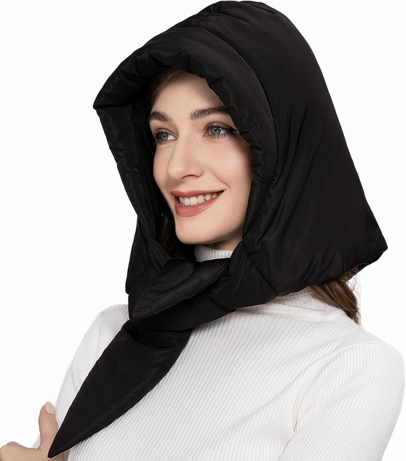 ZLYC Women Winter Down Hat Windproof Hooded Scarf Soft Warm Balaclava Skull Cap Beanie Hat
