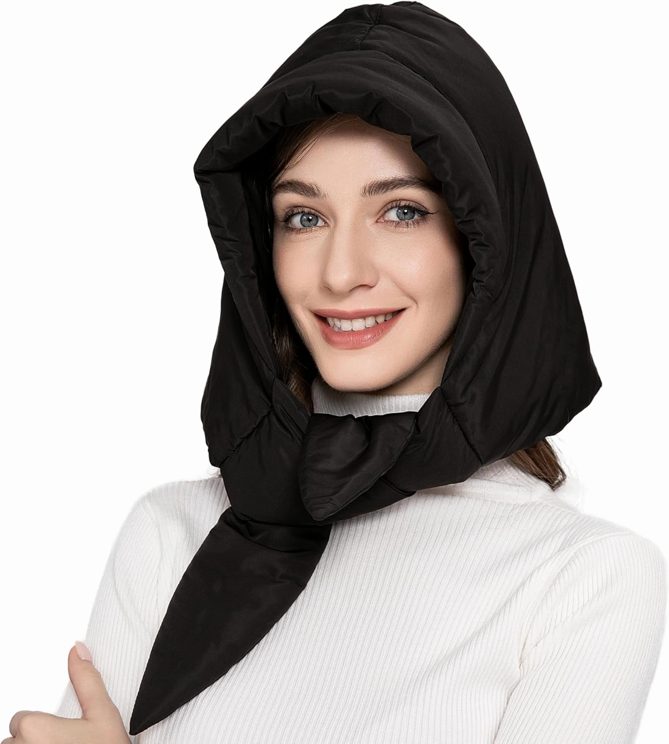 ZLYC Women Winter Down Hat Windproof Hooded Scarf Soft Warm Balaclava Skull Cap Beanie Hat