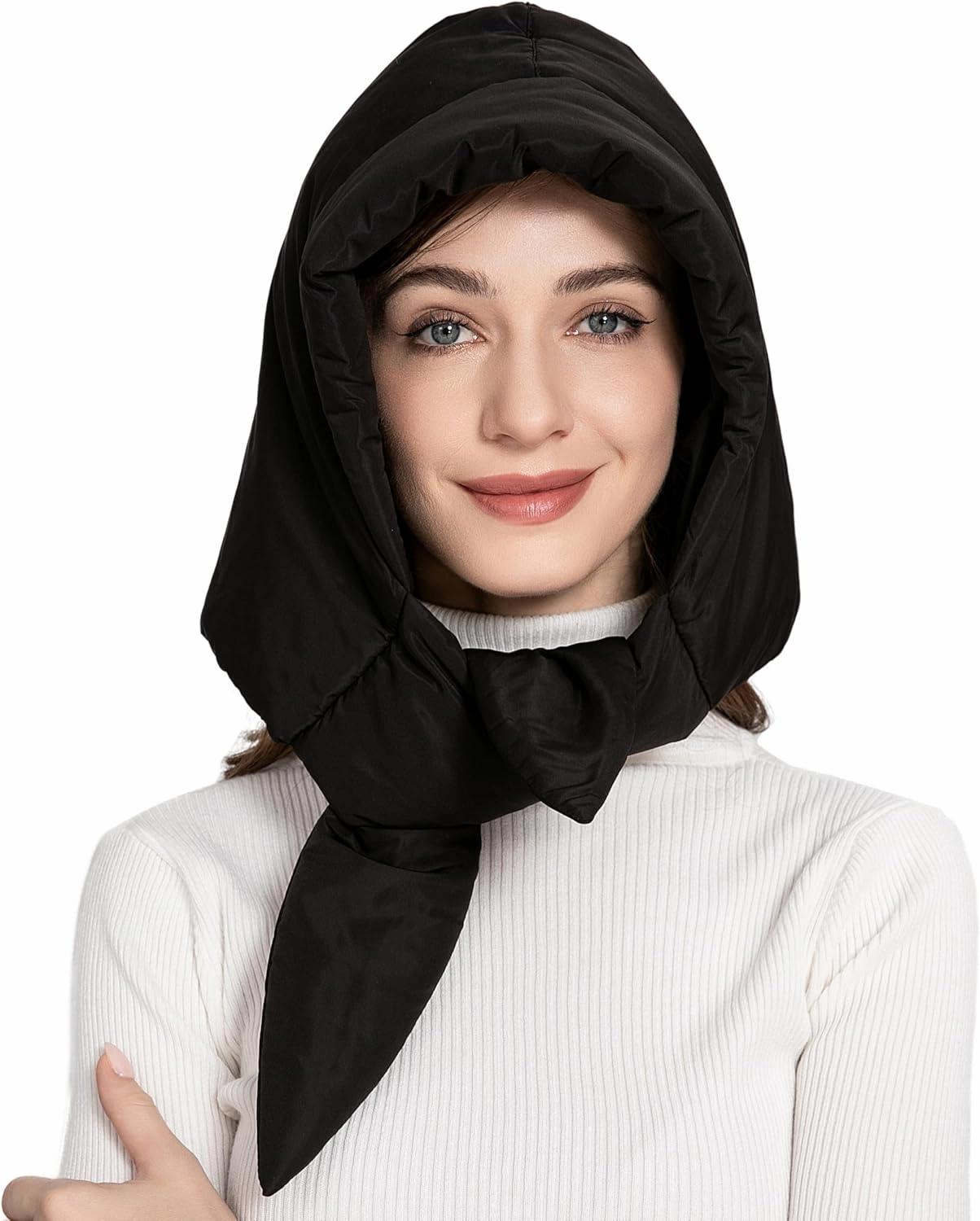 ZLYC Women Winter Down Hat Windproof Hooded Scarf Soft Warm Balaclava Skull Cap Beanie Hat
