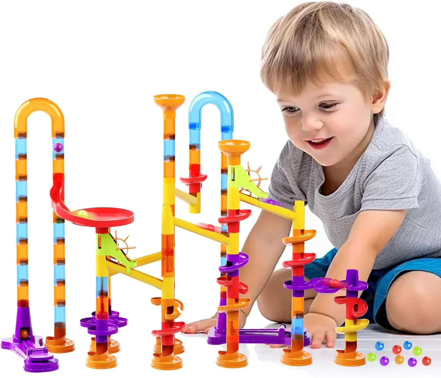 ZOZOPLAY 93Pcs STEM Marble Run Building Blocks, Colorful Track Pipe Blocks and Plastic Marbles, Creative Construction Toys for Ages 3 , Christmas & Birthday Gift Choice, Kindergarten & Daycare Toys