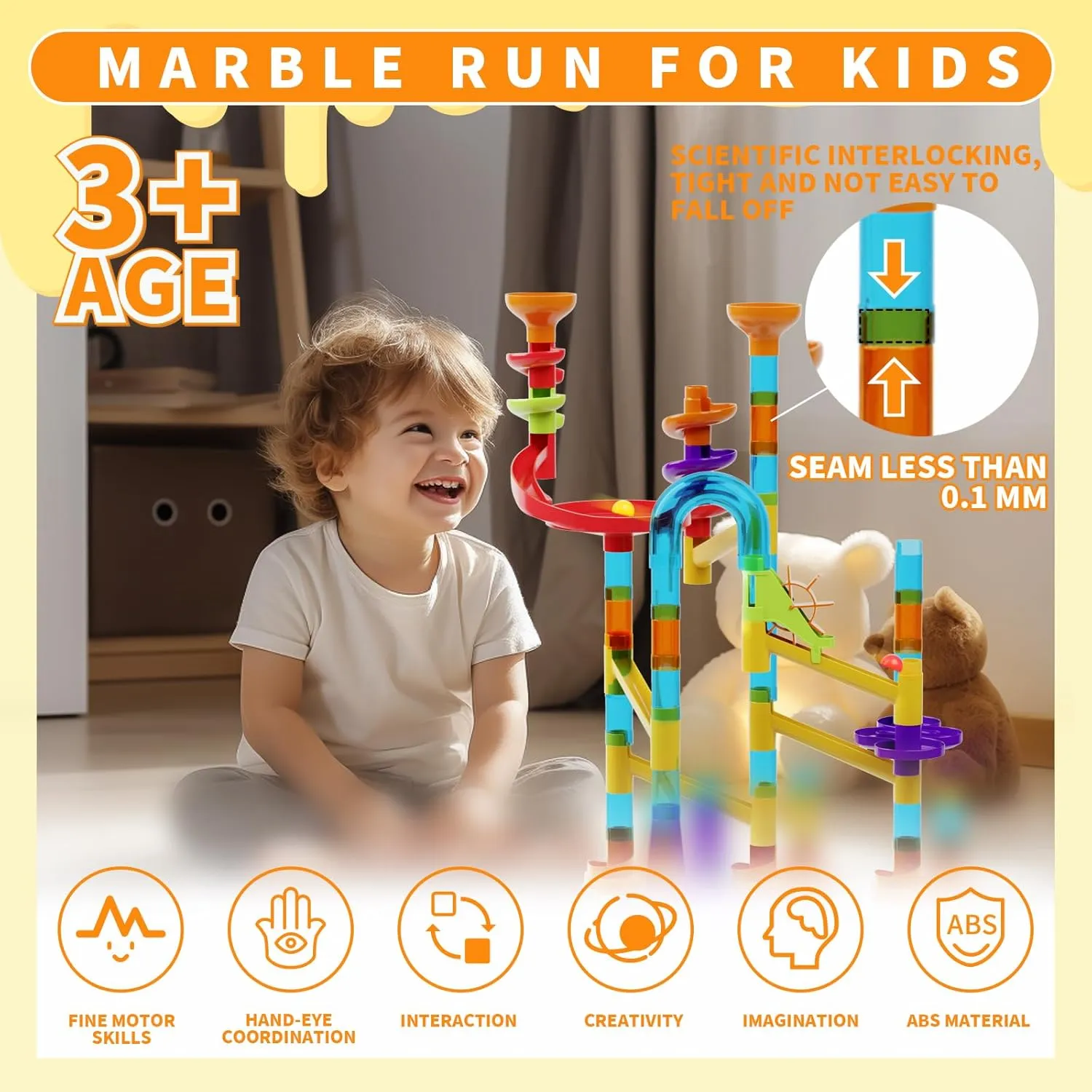 ZOZOPLAY 93Pcs STEM Marble Run Building Blocks, Colorful Track Pipe Blocks and Plastic Marbles, Creative Construction Toys for Ages 3 , Christmas & Birthday Gift Choice, Kindergarten & Daycare Toys