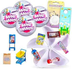 Zuru 5 Surprise Mini Brands Series 3 Set - Mystery Toys Bundle Includes 4 Miniature Figure Balls Plus Stickers | Collectible Food Toys for Kids