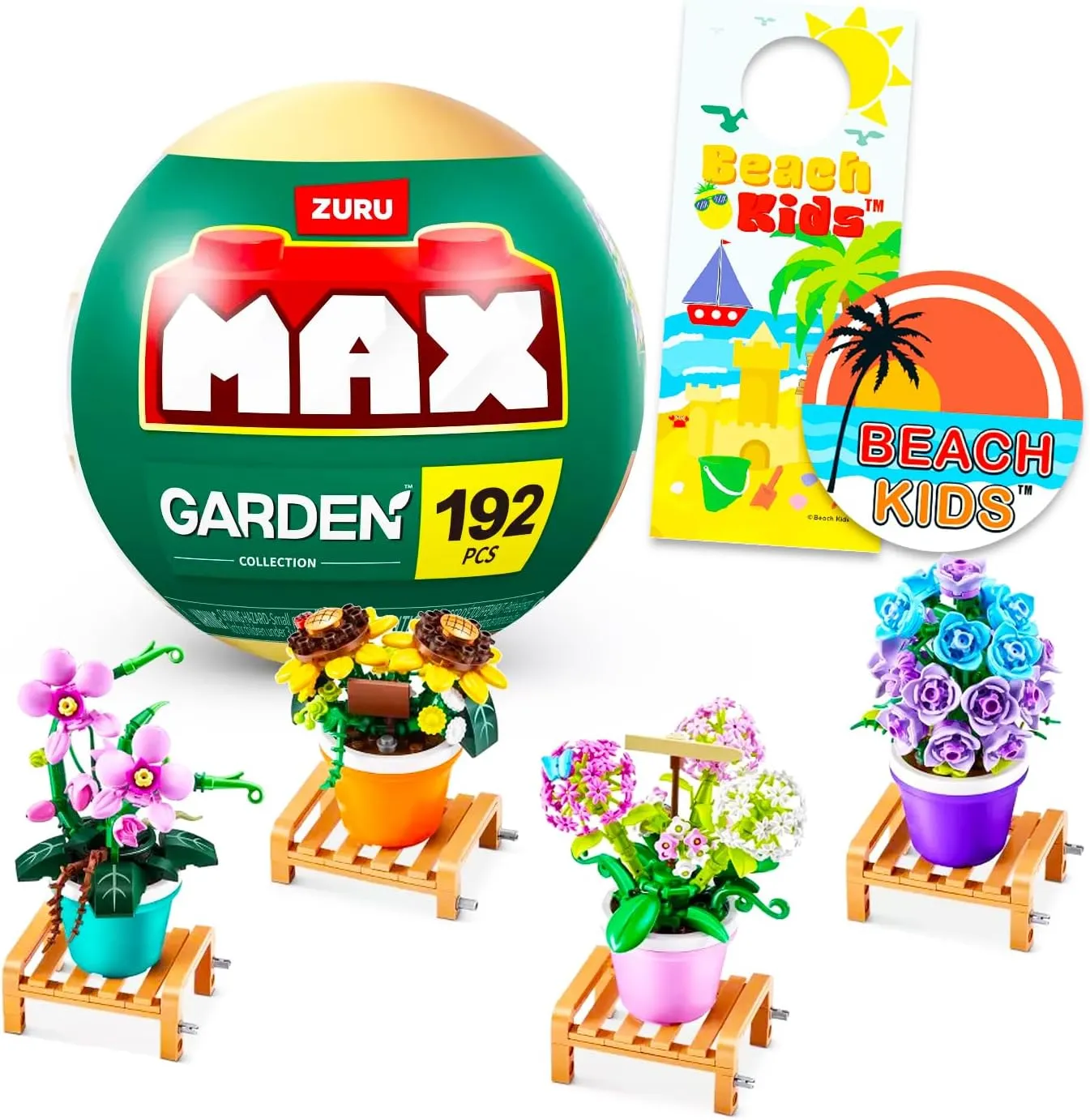 Zuru Max Garden Pot Plants Set for Kids - Bundle with Zuru Max Garden Bricks Blind Ball Plus Sticker and Door Hanger | Zuru Max Garden Collection Series 1